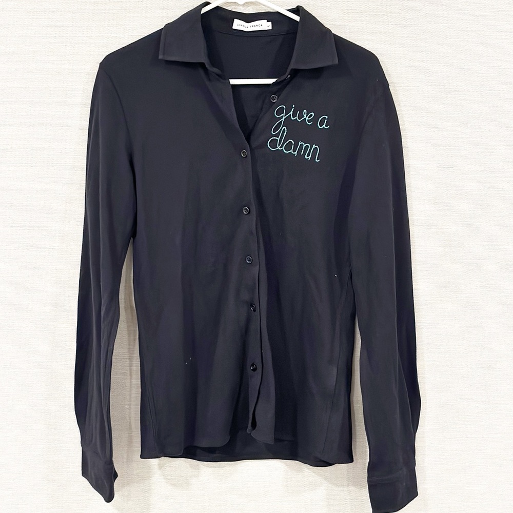 Lingua Franca give a damn black button down size large